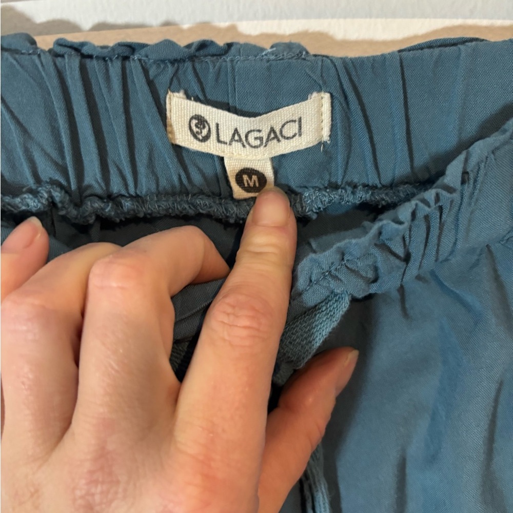 Lagaci Women’s Medium Teal Blue Drawstring Pull on Pants Light Weight Casual - Picture 3 of 8